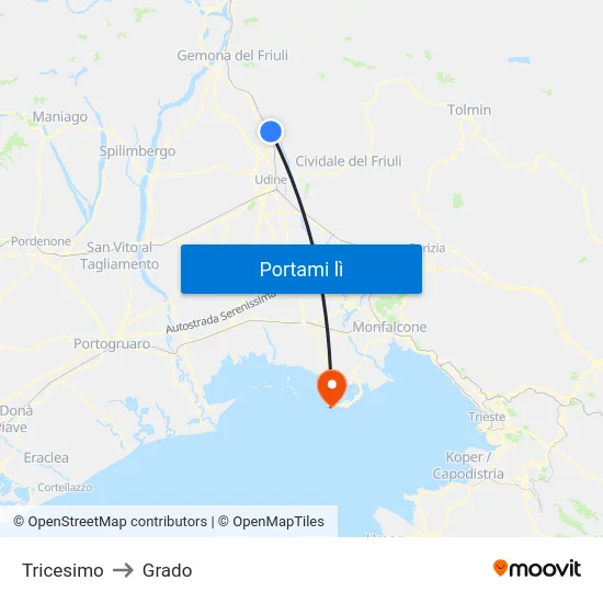 Tricesimo to Grado map