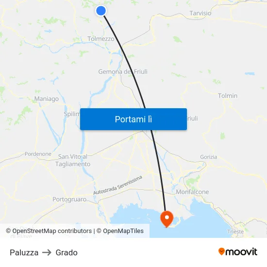 Paluzza to Grado map