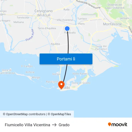 Fiumicello Villa Vicentina to Grado map