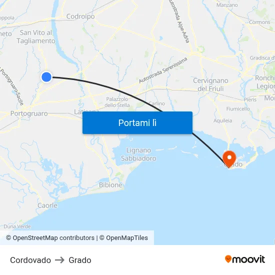 Cordovado to Grado map