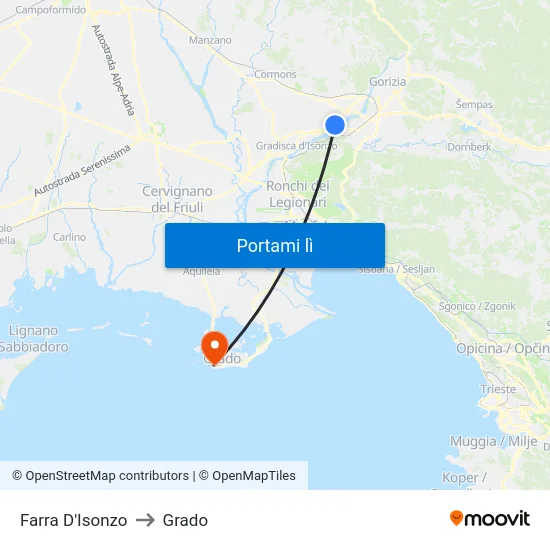Farra D'Isonzo to Grado map
