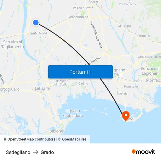 Sedegliano to Grado map