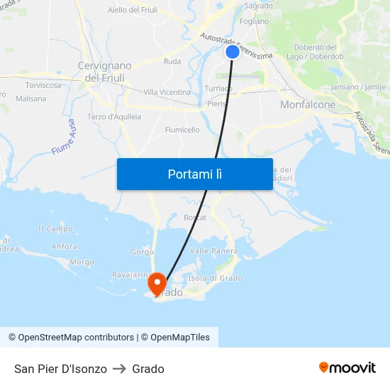 San Pier D'Isonzo to Grado map