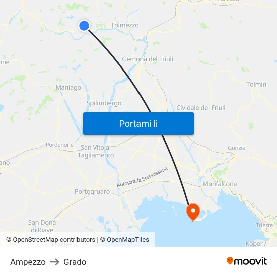Ampezzo to Grado map
