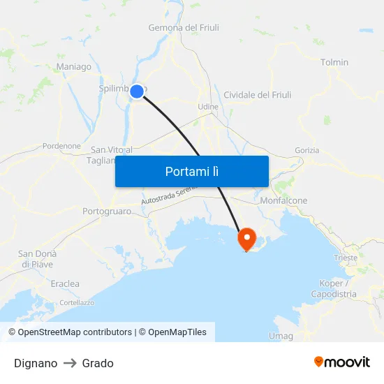 Dignano to Grado map