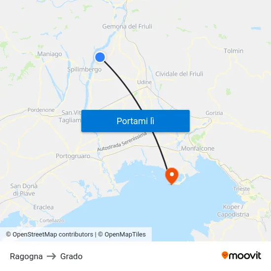 Ragogna to Grado map