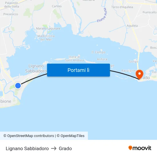 Lignano Sabbiadoro to Grado map