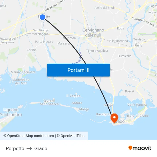 Porpetto to Grado map