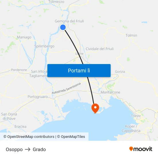 Osoppo to Grado map