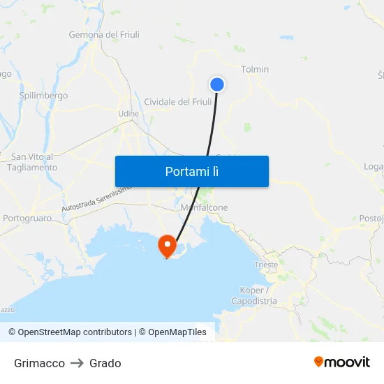Grimacco to Grado map