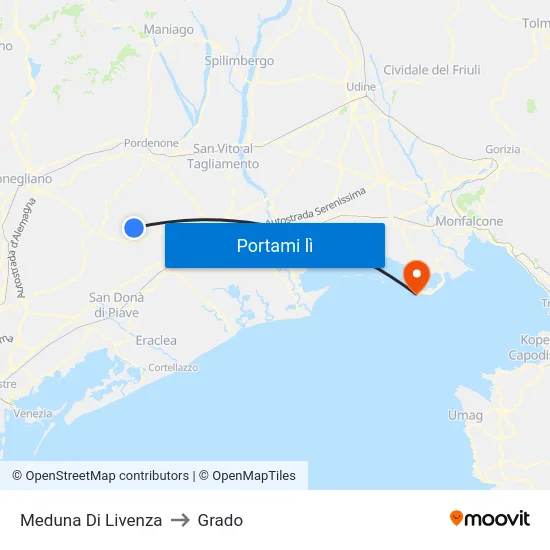 Meduna Di Livenza to Grado map