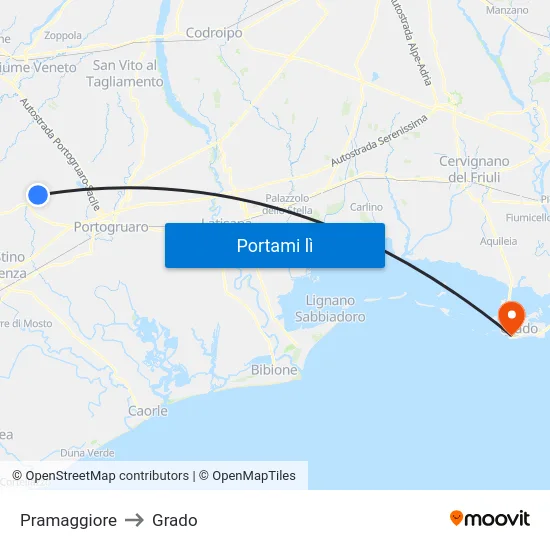 Pramaggiore to Grado map