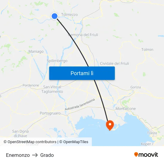 Enemonzo to Grado map