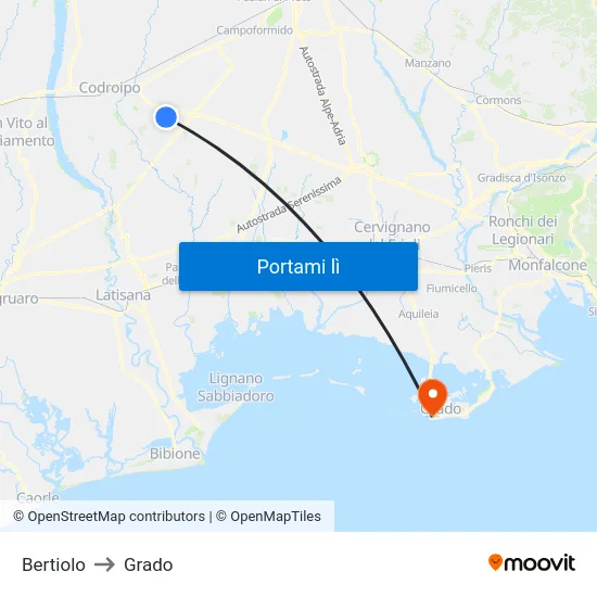 Bertiolo to Grado map