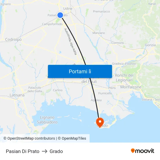 Pasian Di Prato to Grado map
