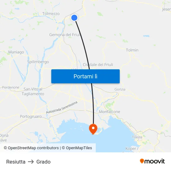 Resiutta to Grado map