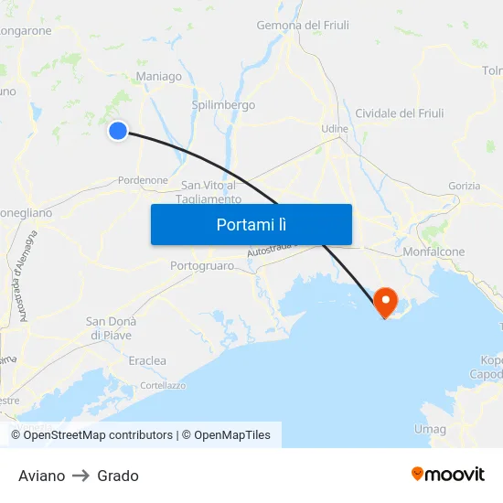 Aviano to Grado map