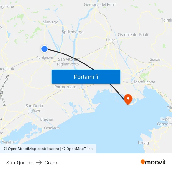 San Quirino to Grado map