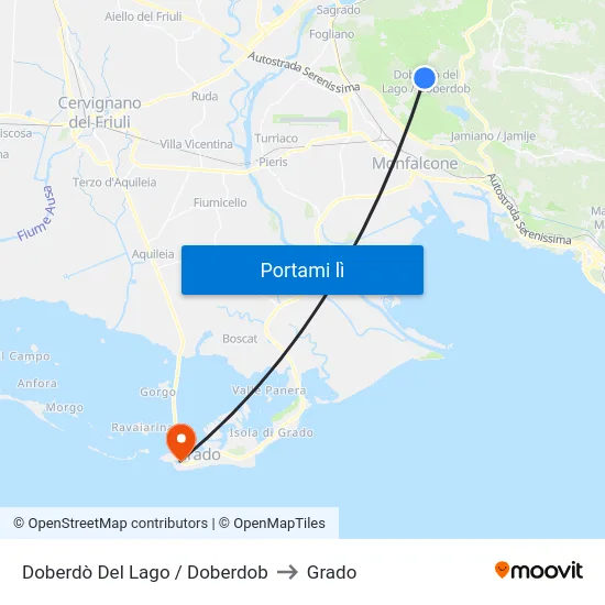 Doberdò Del Lago / Doberdob to Grado map
