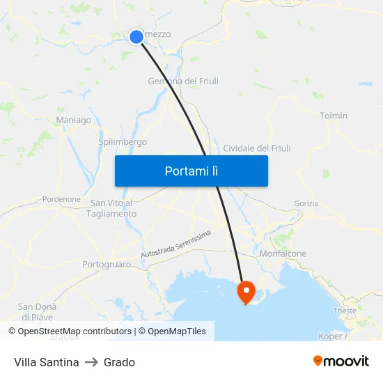 Villa Santina to Grado map