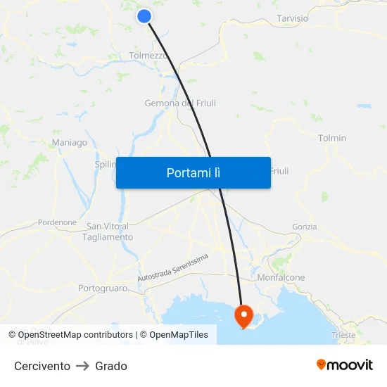 Cercivento to Grado map