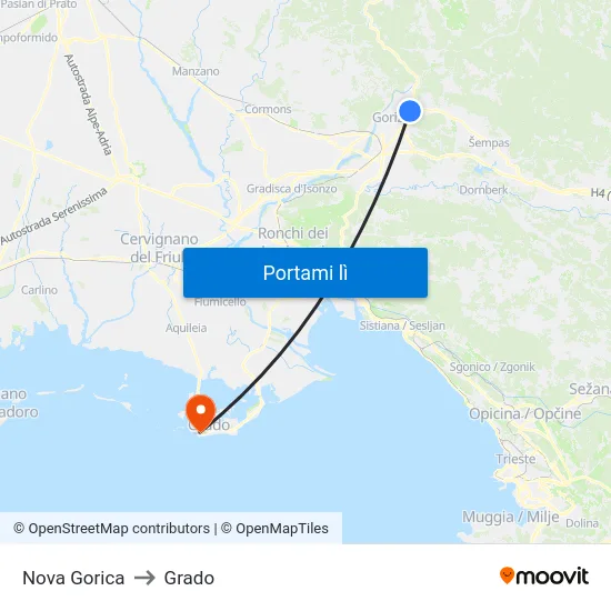 Nova Gorica to Grado map