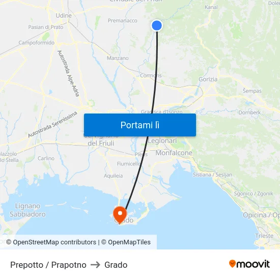 Prepotto / Prapotno to Grado map