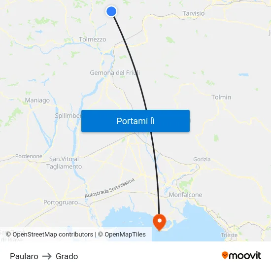 Paularo to Grado map