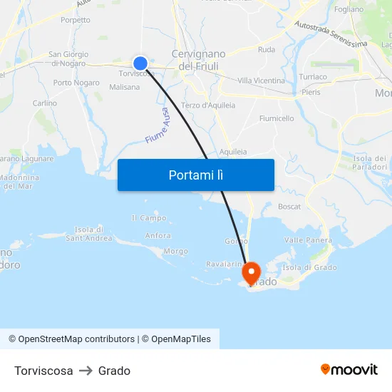 Torviscosa to Grado map