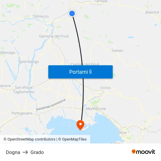 Dogna to Grado map