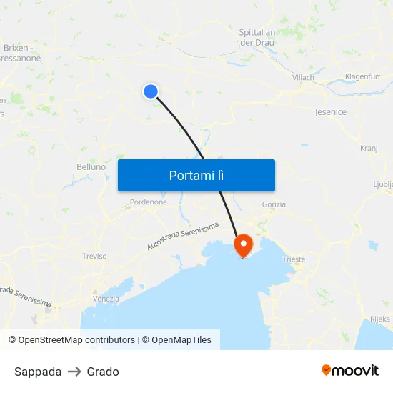 Sappada to Grado map