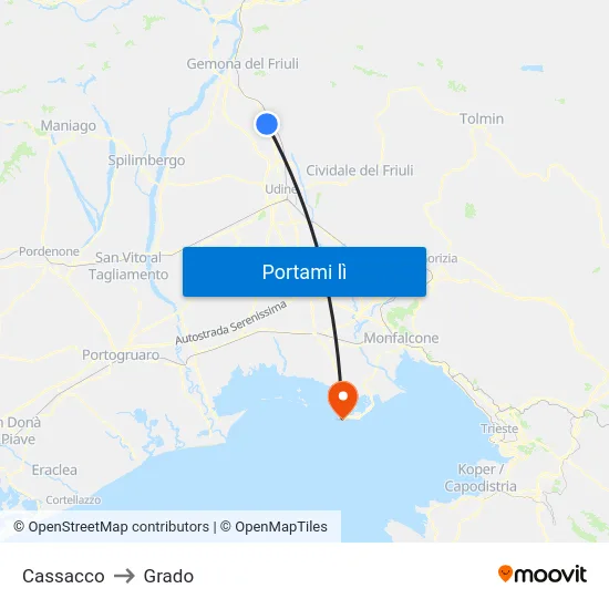 Cassacco to Grado map