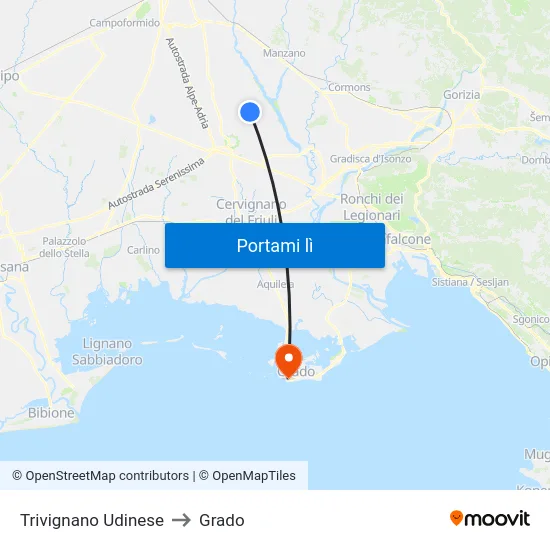 Trivignano Udinese to Grado map