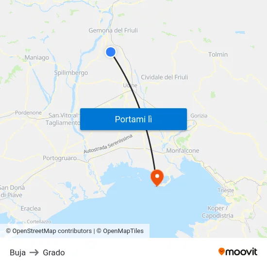 Buja to Grado map