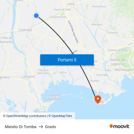 Mereto Di Tomba to Grado map