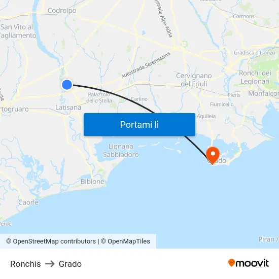 Ronchis to Grado map