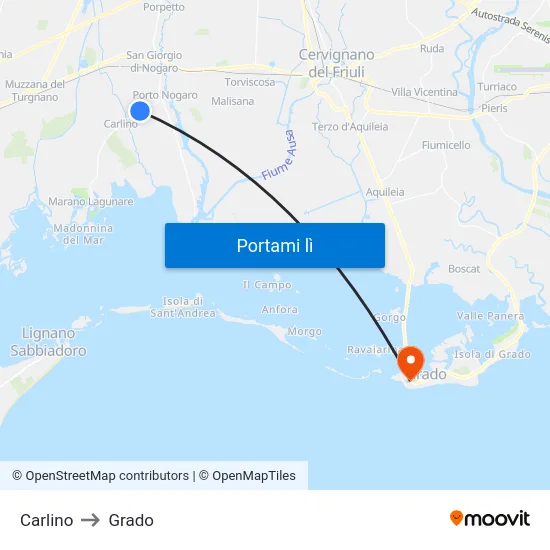 Carlino to Grado map