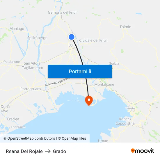 Reana Del Rojale to Grado map