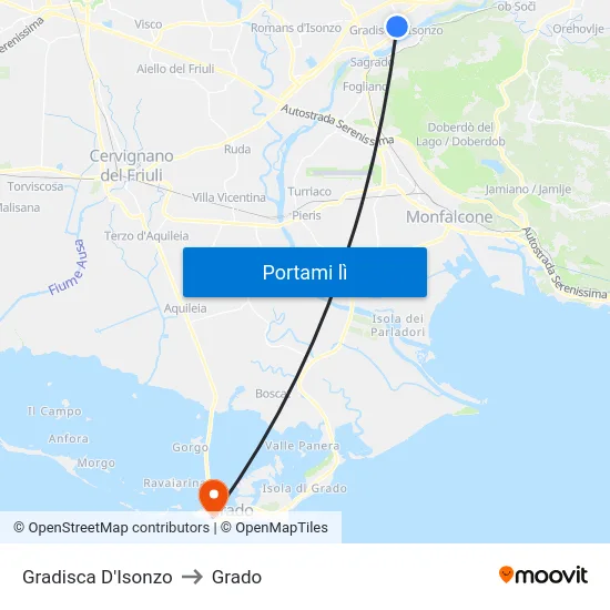 Gradisca D'Isonzo to Grado map