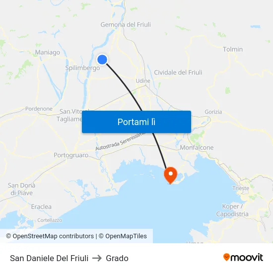 San Daniele Del Friuli to Grado map