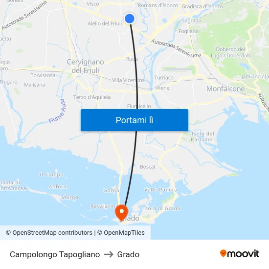 Campolongo Tapogliano to Grado map