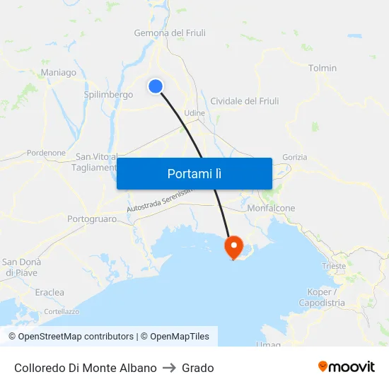 Colloredo Di Monte Albano to Grado map