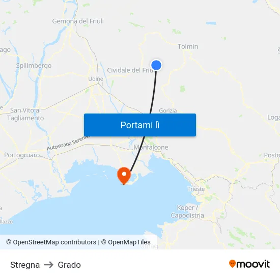 Stregna to Grado map
