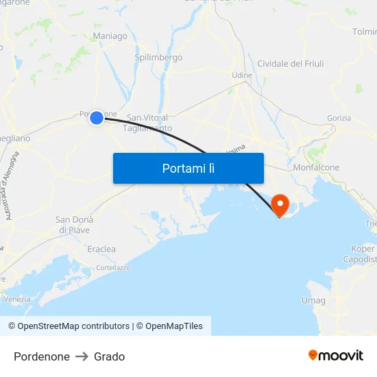 Pordenone to Grado map