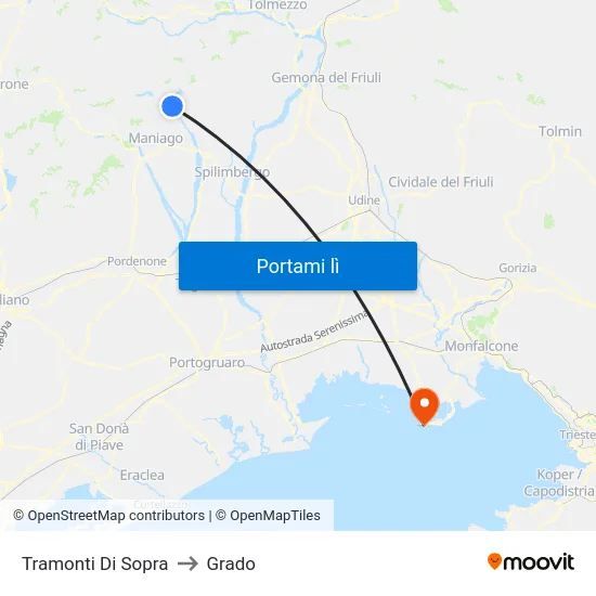Tramonti Di Sopra to Grado map