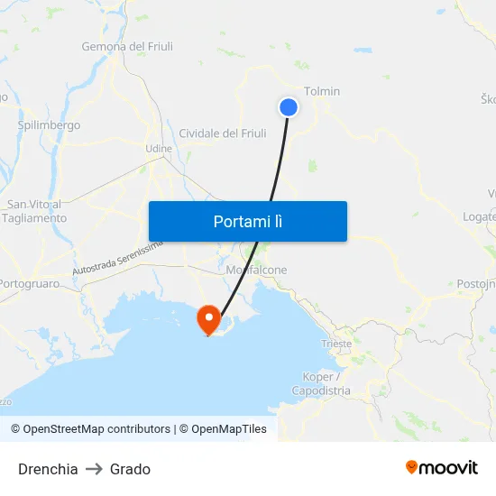 Drenchia to Grado map