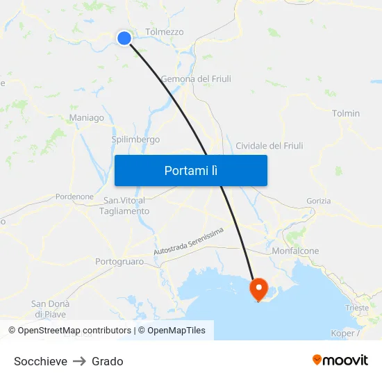 Socchieve to Grado map