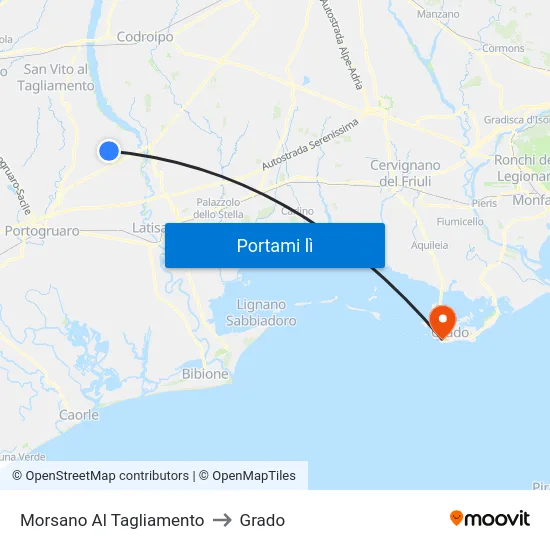 Morsano Al Tagliamento to Grado map