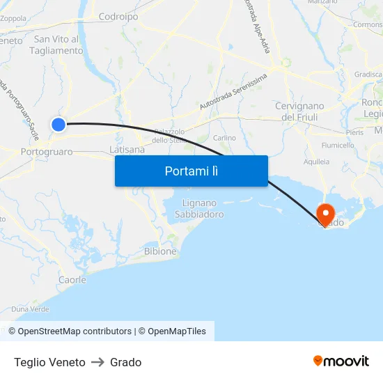 Teglio Veneto to Grado map