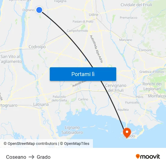 Coseano to Grado map